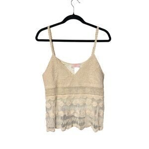 C+D+M‎ Collection Crochet Lace Mesh Boho Cami Tank Top Beige Medium